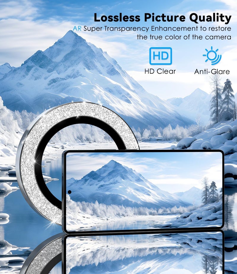 CloudValley حامي عدسة كاميرا سامسونج جالكسي S25 ألترا بتصميم لامع، زجاج مقسى 9H + حلقة حماية عدسة من سبائك الألمنيوم [زخرفة لامعة] غطاء زجاج مقسى بدقة فائقة، لامع بلاتينيوم أبيض فضي - Image 5